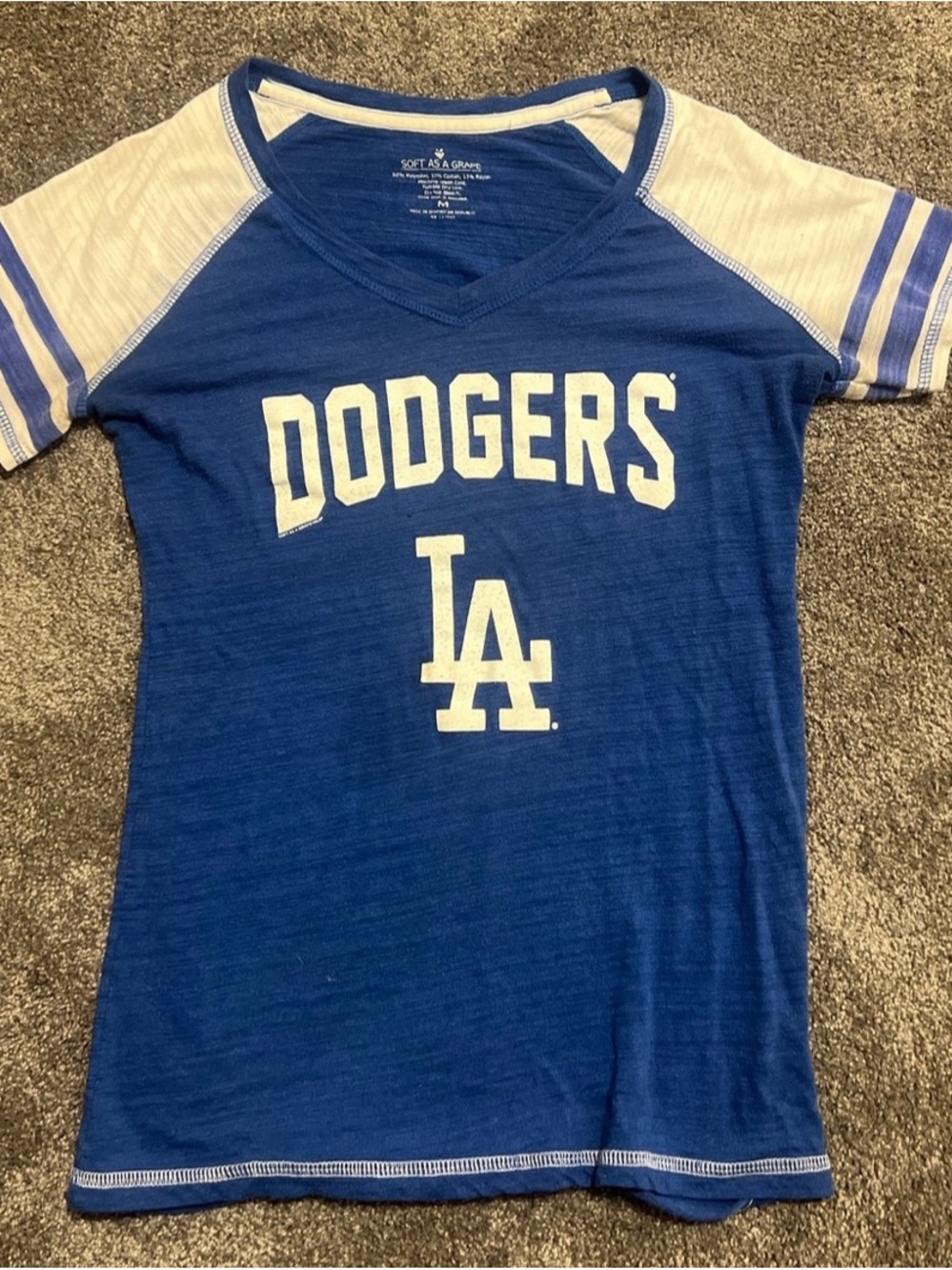 Women’s Los Angeles Dodgers LA Blue Short-Sleeve V Neck Top / Shirt, Medium